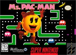Box cover for Ms. Pac-man on the Nintendo SNES.