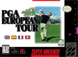 Box cover for Pga European Tour on the Nintendo SNES.