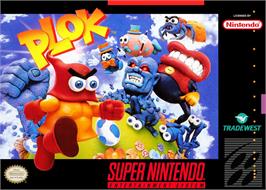 Box cover for Plok on the Nintendo SNES.