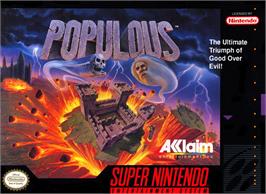 Box cover for Populous on the Nintendo SNES.