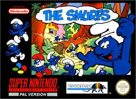 Box cover for Smurfs, The on the Nintendo SNES.