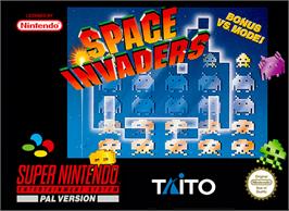 Box cover for Space Invaders on the Nintendo SNES.