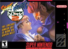 Box cover for Street Fighter Alpha 2 on the Nintendo SNES.