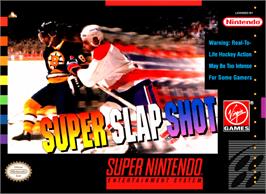 Box cover for Super Slap Shot on the Nintendo SNES.