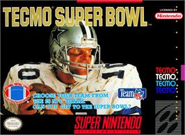 Box cover for Tecmo Super Bowl on the Nintendo SNES.
