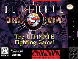 Box cover for Ultimate Mortal Kombat 3 on the Nintendo SNES.