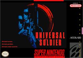 Box cover for Universal Soldier on the Nintendo SNES.