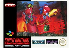 Box cover for Worms on the Nintendo SNES.