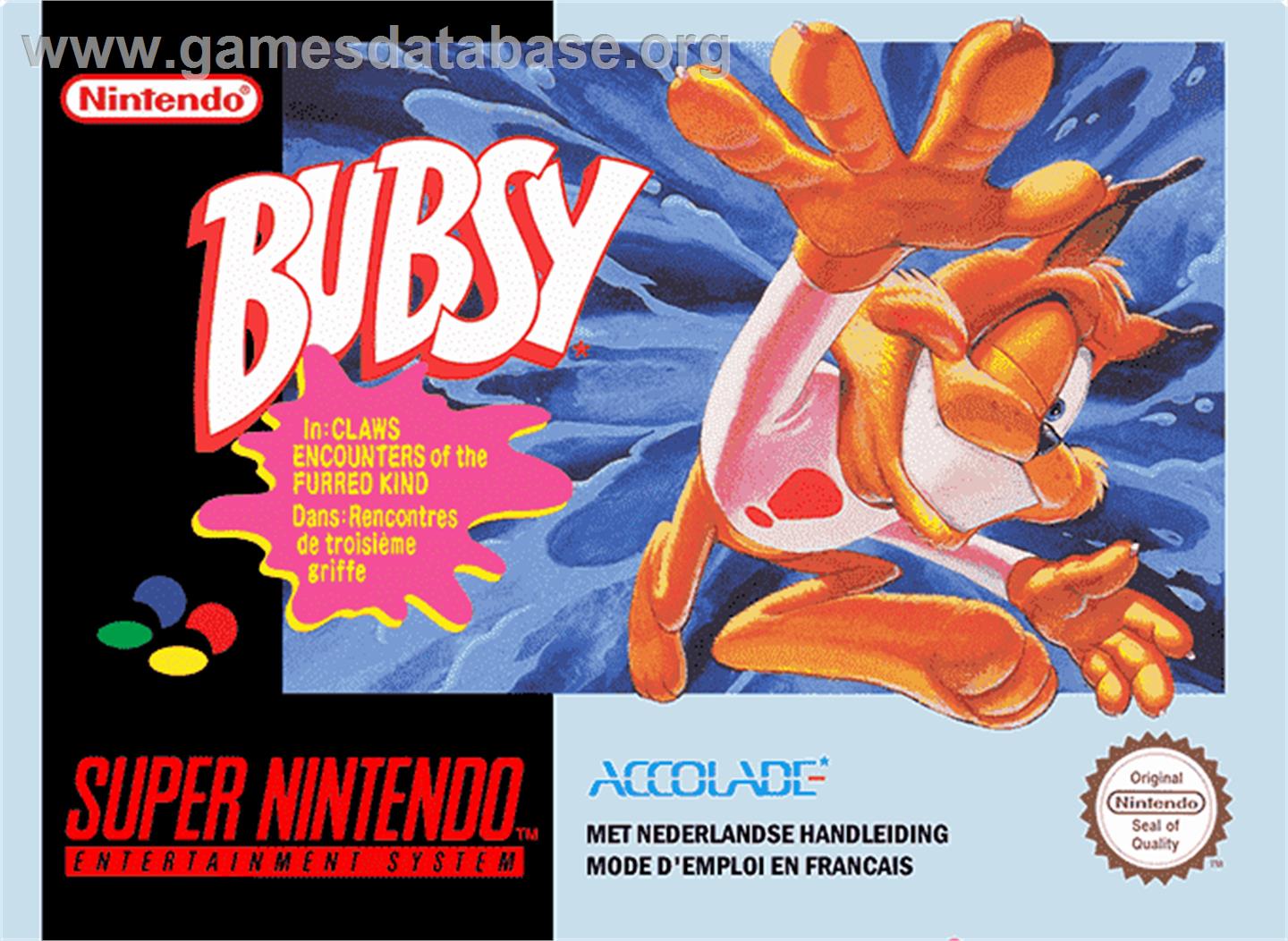 Bubsy in: Claws Encounters of the Furred Kind - Nintendo SNES - Artwork - Box