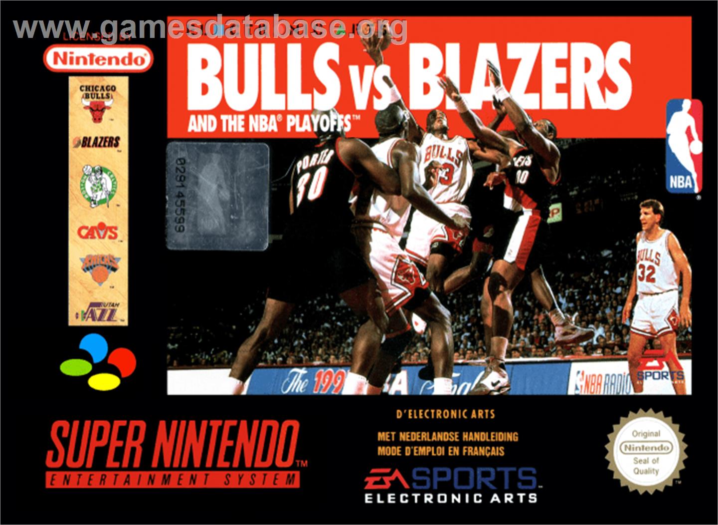 Bulls vs. Blazers and the NBA Playoffs - Nintendo SNES - Artwork - Box