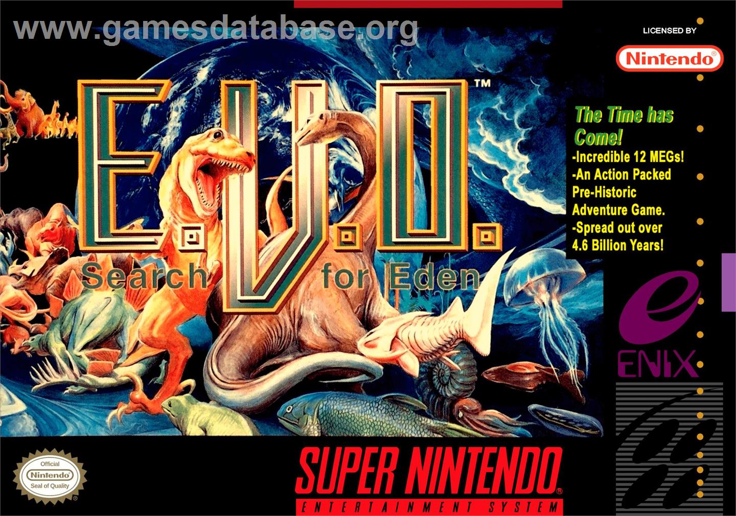 E.v.o. - Search For Eden - Nintendo SNES - Artwork - Box