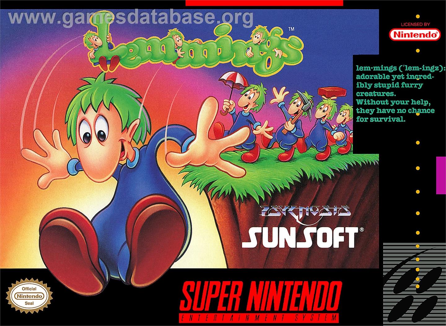 Lemmings - Nintendo SNES - Artwork - Box