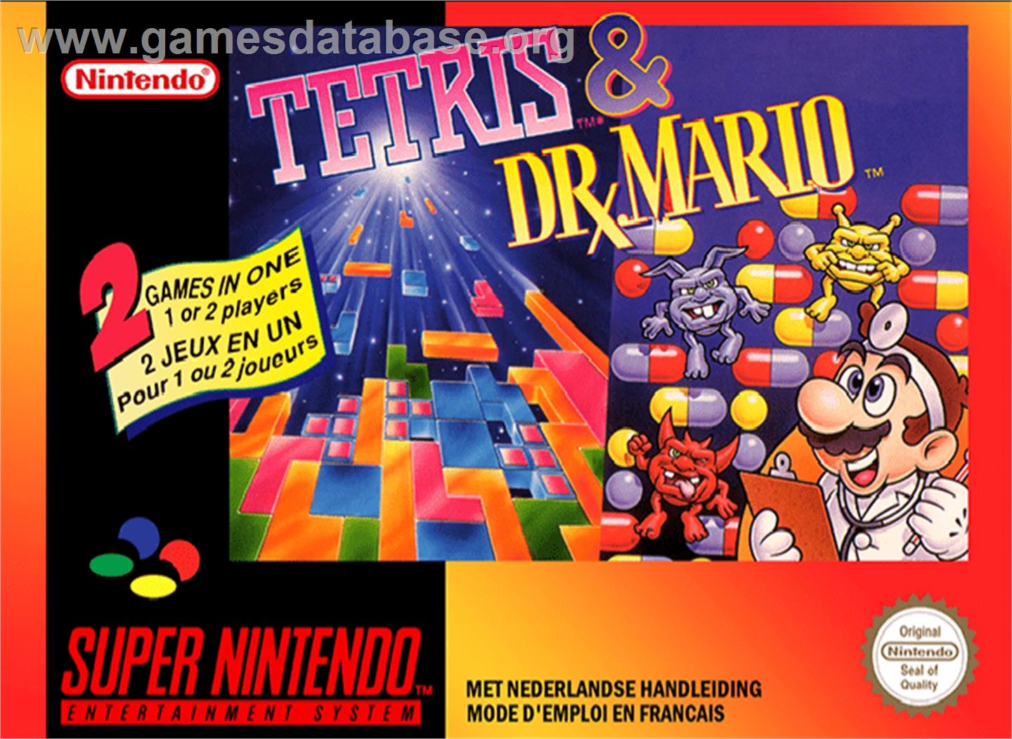 Tetris & Dr. Mario - Nintendo SNES - Artwork - Box