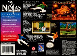 Box back cover for 3 Ninjas Kick Back on the Nintendo SNES.
