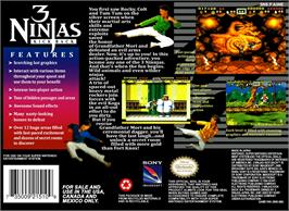 Box back cover for 3 Ninjas Kick Back on the Nintendo SNES.