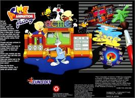 Box back cover for ACME Animation Factory on the Nintendo SNES.