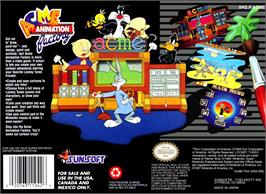 Box back cover for Acme Animation Factory on the Nintendo SNES.