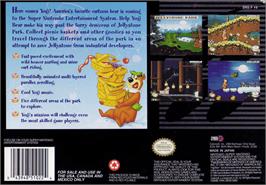 Box back cover for Adventures of Yogi Bear on the Nintendo SNES.