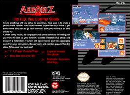 Box back cover for Aerobiz on the Nintendo SNES.