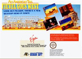 Box back cover for An American Tail: Fievel Goes West on the Nintendo SNES.