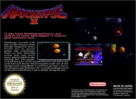 Box back cover for Apocalypse II on the Nintendo SNES.