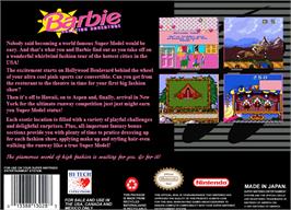Box back cover for Barbie Vacation Adventure on the Nintendo SNES.