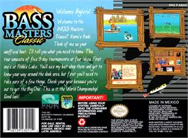 Box back cover for Bass Masters Classic on the Nintendo SNES.