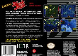 Box back cover for Bassin's Black Bass on the Nintendo SNES.