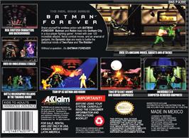 Box back cover for Batman Forever on the Nintendo SNES.