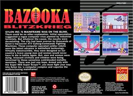 Box back cover for Bazooka Blitzkrieg on the Nintendo SNES.