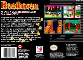 Box back cover for Beethoven - The Ultimate Canine Caper! on the Nintendo SNES.
