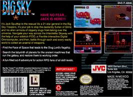 Box back cover for Big Sky Trooper on the Nintendo SNES.