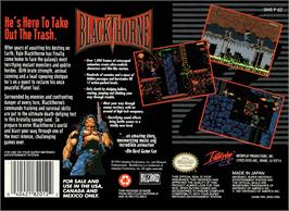 Box back cover for Blackhawk on the Nintendo SNES.