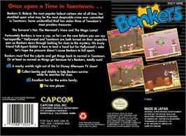 Box back cover for Bonkers on the Nintendo SNES.