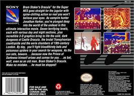 Box back cover for Bram Stoker's Dracula on the Nintendo SNES.
