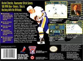 Box back cover for Brett Hull Hockey 95 on the Nintendo SNES.
