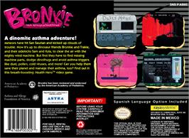 Box back cover for Bronkie The Bronchiasaurus on the Nintendo SNES.