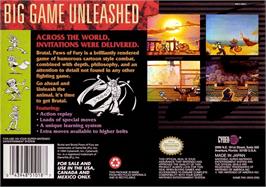 Box back cover for Brutal - Paws Of Fury on the Nintendo SNES.