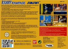 Box back cover for Bugs Bunny Rabbit Rampage on the Nintendo SNES.