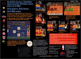 Box back cover for Bulls vs. Blazers and the NBA Playoffs on the Nintendo SNES.