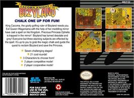 Box back cover for Cacoma Knight in Bizyland on the Nintendo SNES.