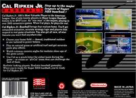 Box back cover for Cal Ripken Jr. Baseball on the Nintendo SNES.