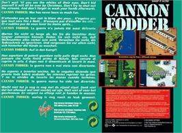 Box back cover for Cannon Fodder on the Nintendo SNES.
