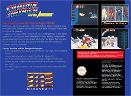 Box back cover for Captain America and the Avengers on the Nintendo SNES.