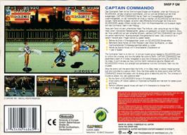 Box back cover for Captain Commando on the Nintendo SNES.