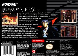 Box back cover for Castlevania: Dracula X on the Nintendo SNES.
