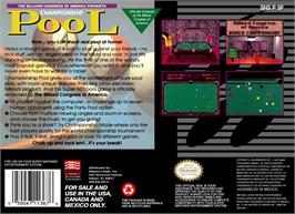 Box back cover for Championship Pool on the Nintendo SNES.