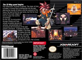 Box back cover for Chrono Trigger on the Nintendo SNES.