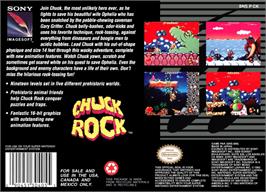 Box back cover for Chuck Rock on the Nintendo SNES.