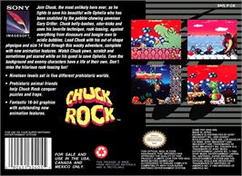 Box back cover for Chuck Rock on the Nintendo SNES.